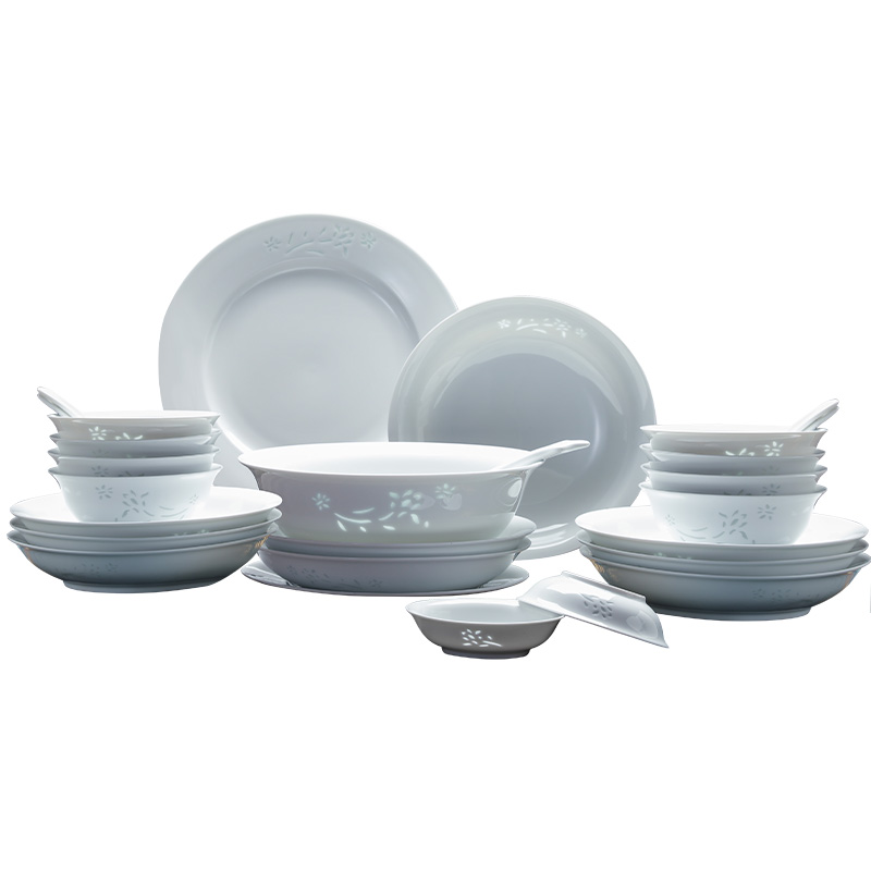 Jingdezhen dishes suit household contracted Europe type white porcelain tableware kit to use spoon combination plate set bowl dishes
