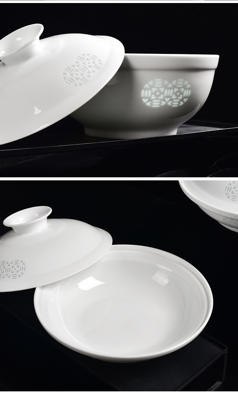 Jingdezhen ceramic tableware of ancient and exquisite high white porcelain creative household contracted large capacity with cover to use the machine