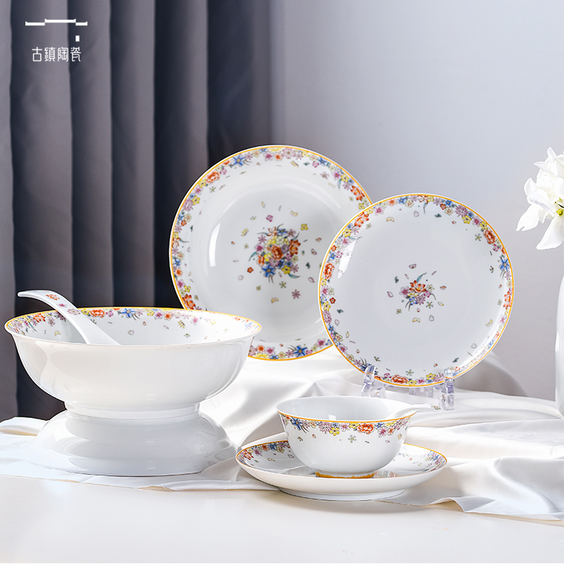 The dishes suit to use household jingdezhen plate suit Chinese porcelain contracted The Nordic high white porcelain tableware portfolio to use