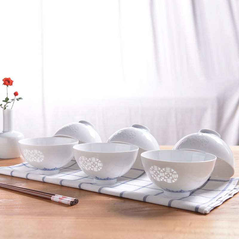 Jingdezhen blue and white and exquisite ceramic bowl of household of Chinese style of ancient utensils to eat small bowls noodles bowl bowl suit