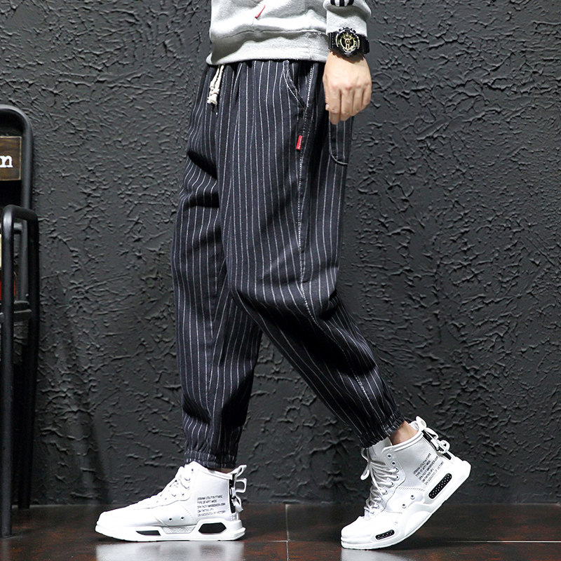 Port Wind Stripe 90% Jeans Man Pants Plus Fattening Overweight overweight people bunches 15-year-old boy Charenpants Harun pants