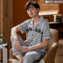 pajamamen Summer mens mùa xuân mùa hè và mùa thu cotton mỏng Hàn Quốc phiên bản của đơn giản kẻ sọc quần ngắn tay mens phù hợp với gia đình. 