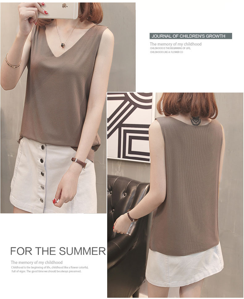 v cổ áo size lớn Hồng Kông hương vị retro chic đan sling nữ mùa thu 2018 mới vest nữ mùa thu bên trong áo sơ mi chạm đáy áo ba lỗ nữ cách điệu