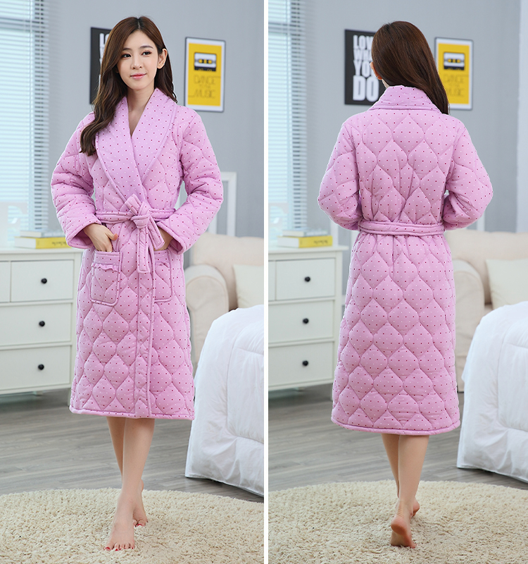 Áo ngủ nữ mùa thu và mùa đông đồ ngủ bằng vải bông dày trung niên cộng với phân bón XL áo choàng dài ấm áp trung niên áo choàng ngủ nam