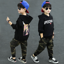 Boys spring and autumn sweater suit casual foreign handsome 2021 new middle and large childrens sports Korean version of the two-piece set tide