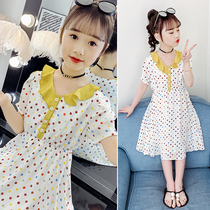 Girl Snow spinning Liandress Summer 2021 new Korean version Little girl Round Point Princess Dress Princess Nepotism Side Skirt