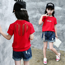2021 summer dress new girls half-sleeve T-shirt children Korean version of the T-shirt small girl foreign style short sleeve shirt