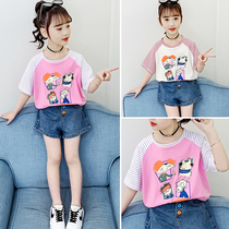 Girl Short Sleeve T-shirt 2021 New Summer Child Clothing Foreign Air Pure Cotton Children Great Loose Pure Color Blouse Tide
