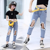 Girl jeans Spring and Autumn 2022 new fashionable childhood children relaxed leisure 13 year old girl pants