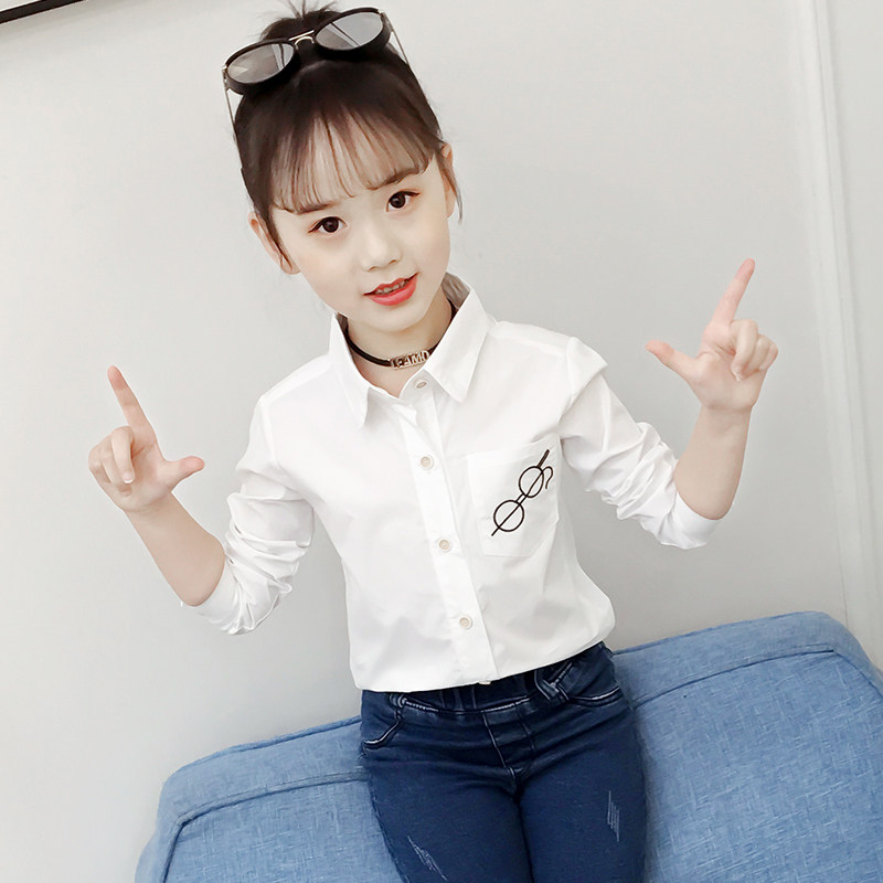 Girls Yang white shirt long sleeve autumn 2022 new cotton girl girl child shirt