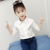 Girls foreign style white shirt long sleeve autumn 2021 new cotton female children Spring and Autumn girl baby shirt