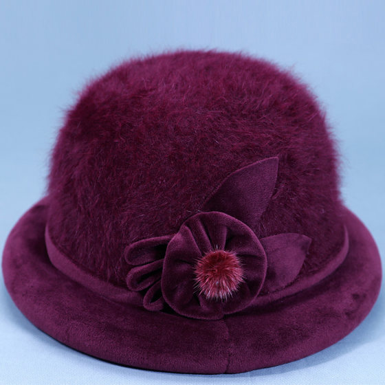 Hats for the elderly, women's winter grandma rabbit fur basin hats, middle-aged and elderly plus velvet warm cotton hats, elderly mother's hats