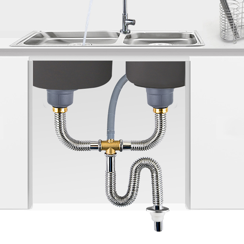 Kitchen wash basin sewer pipe fitting sink double sink sink drain pipe set