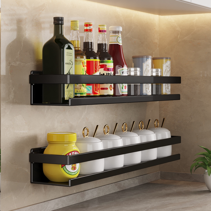 Kitchen Storage Rack Wall-Mounted Stainless Steel Multi-Functional Wall-Mounted Black Thickened Household Multi-Layer Storage Rack