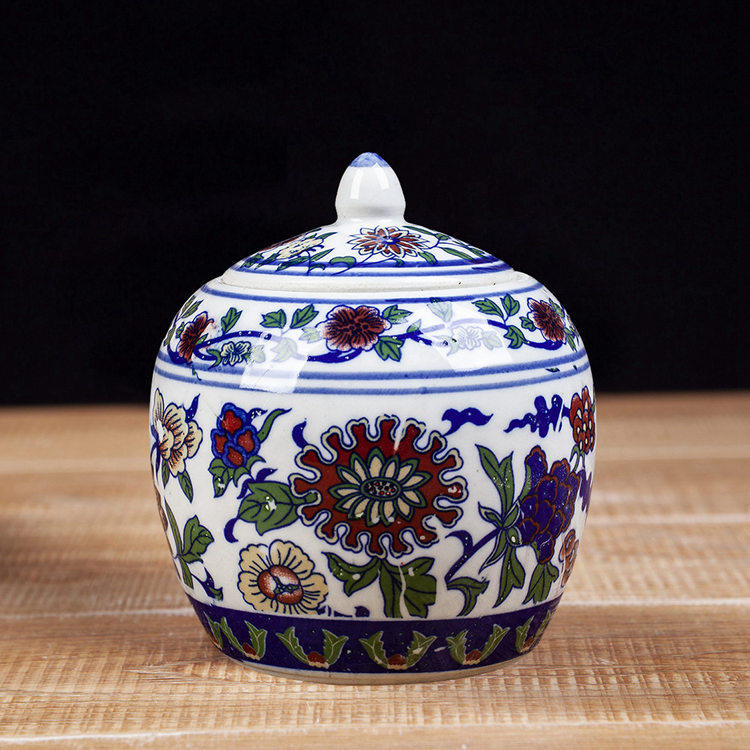 Blue and white ceramic storage sealed jar pharmacy Chinese herbal medicine paste square jar with lid kitchen salt sugar seasoning tea tin