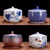 Jingdezhen hand-painted ceramic rice tank rice barrel with cover 20kg 30kg 30kg 10 oil tank water storage tank sealed household face cylinder