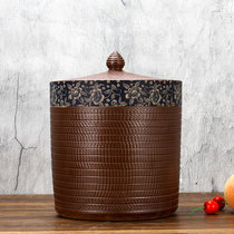 Rice-cylinder ceramic with lid straight barrel Water cylinder Domestic drinking water Bucket 20 catty 50 Puer Tea Pie Jar Tea Vat big number