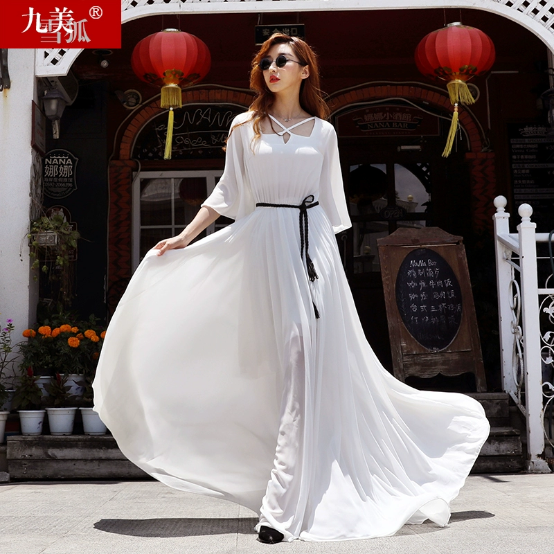 Đầu thu năm 2021 quần áo phụ nữ Âu Mỹ cao cấp đến mắt cá chân 175 cao 170 tính khí váy dài voan dài - Váy dài