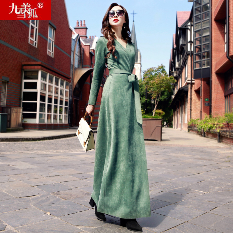 Women's New Style Spring, Autumn and Winter European and American Style Tall and Elegant Ankle-Length Super Long Floor-Length Dress