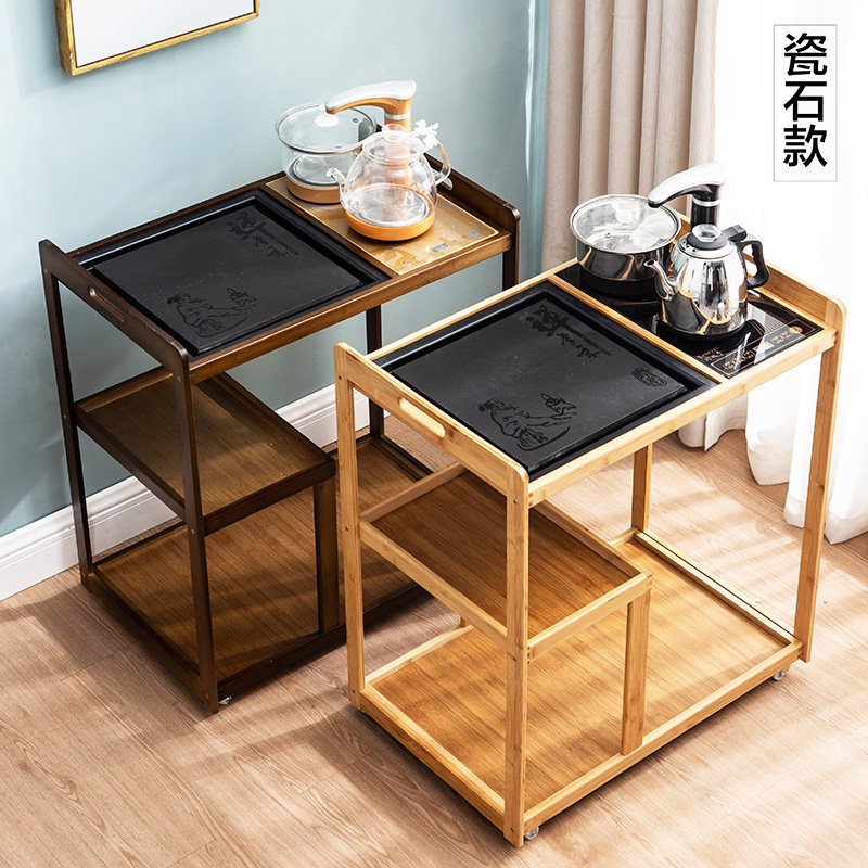 Mobile Tea Table Home Tea Car Small Tea Table Urkin Stone Tea Tray Light Lavish Modern Kongfu Tea Furniture Set Group Tea Water Cabinet