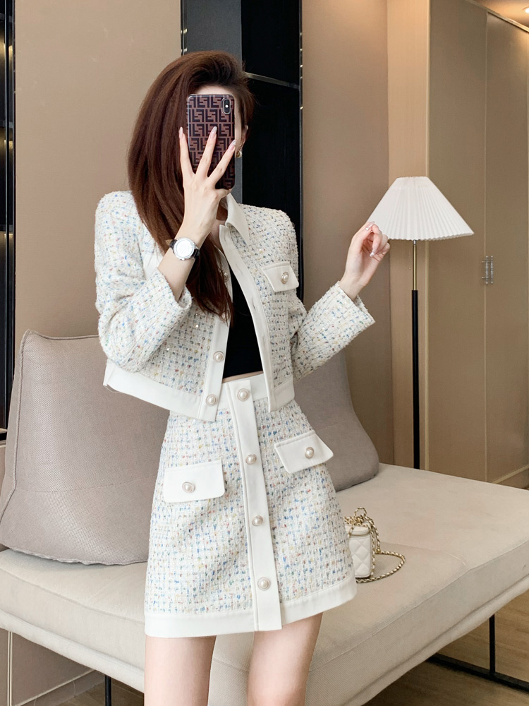 Net red fried street suit suit skirt female 2022 new retro Hong Kong style fashion tweed small fragrance two-piece suit