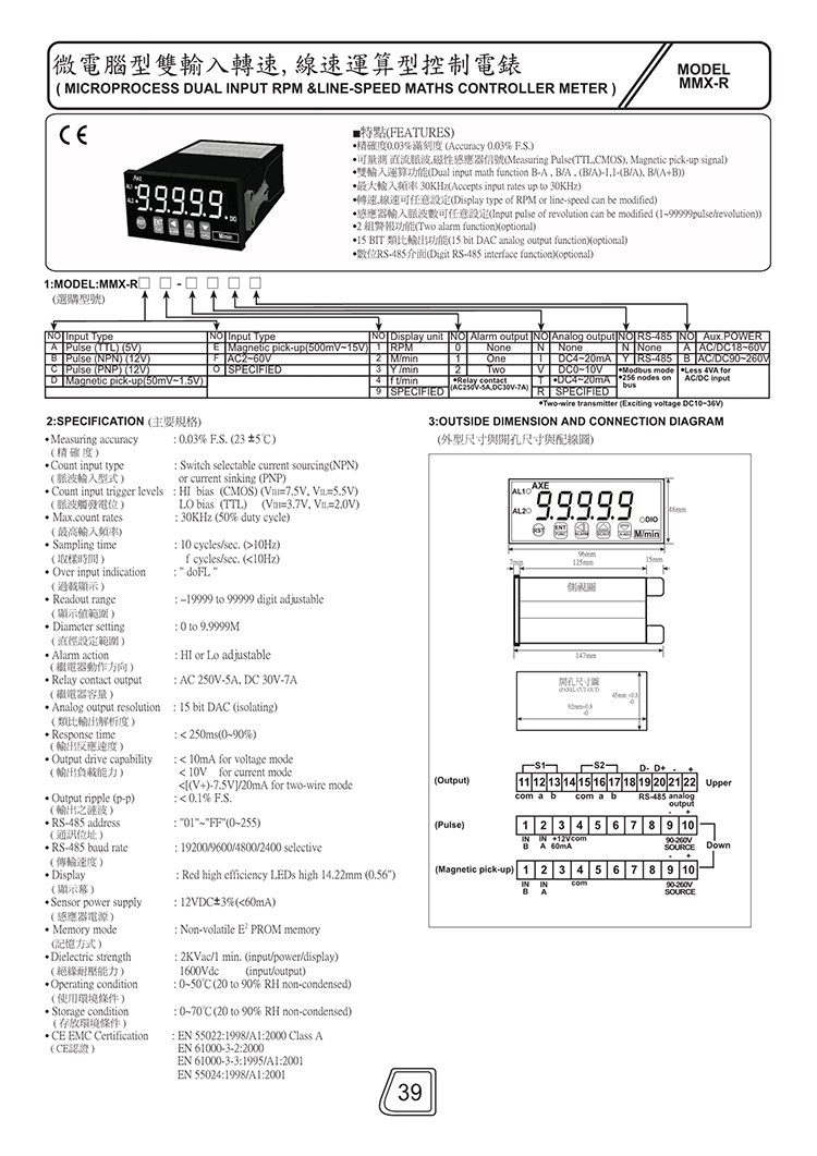 Taiwan AXE AXE MMX-RB1-0NNB microcomputer type dual input speed line speed computing type control meter