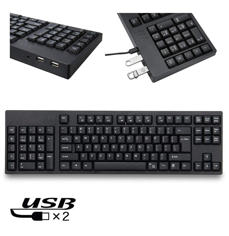 Left-Hand Digital USB Wired Keyboard with Built-In 2 Hub Functions for Home Office, Gaming, Cad Drawing and Design