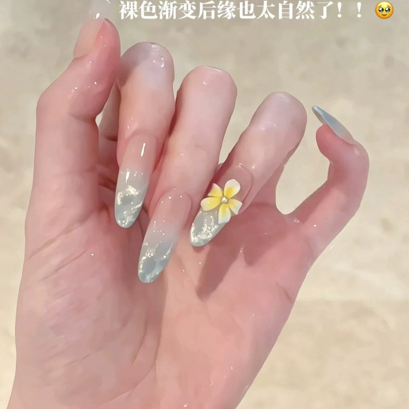 Seaside Vacation [Lemon Sea Salt] Mint Green Sea Ripple Plumeria Cat's Eye Handmade Wearable Nail Art Stickers