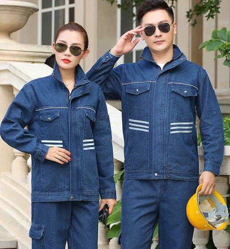 Джинсовый лонгслив с молнией для работы, нарукавники, комплект, хлопковые износостойкие осенние джинсы с начесом