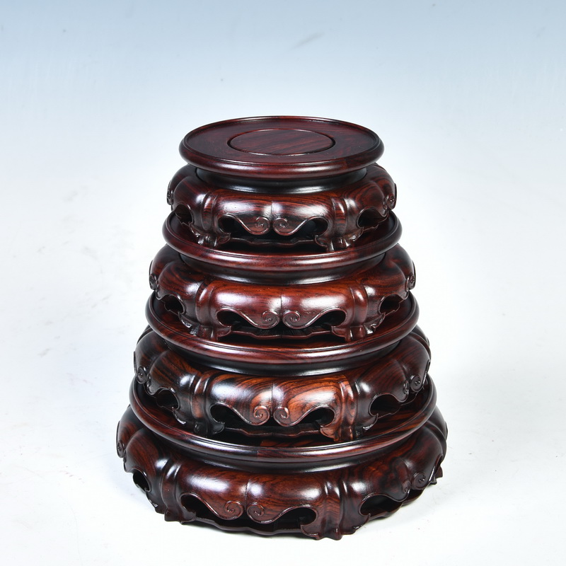 Red acid branch ruyi lotus circular base solid wood Buddha base vase base mahogany wood base