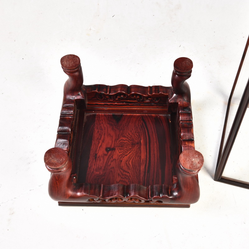 The glass dust cover red rosewood carving treasure cage type of solid wood antique mahogany base cover bag