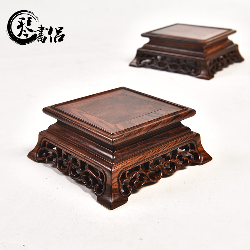 Pianology picking red rosewood stone vases, flower POTS of Buddha carved mahogany base furnishing articles square bracket base