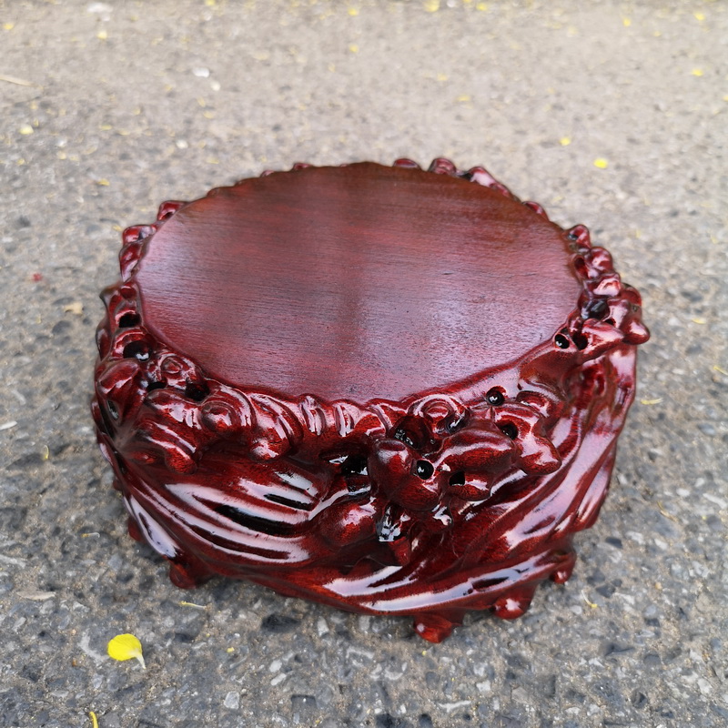 Solid wood grain circular waves base stone base bracket can be excavated vase aquarium bonsai stone base