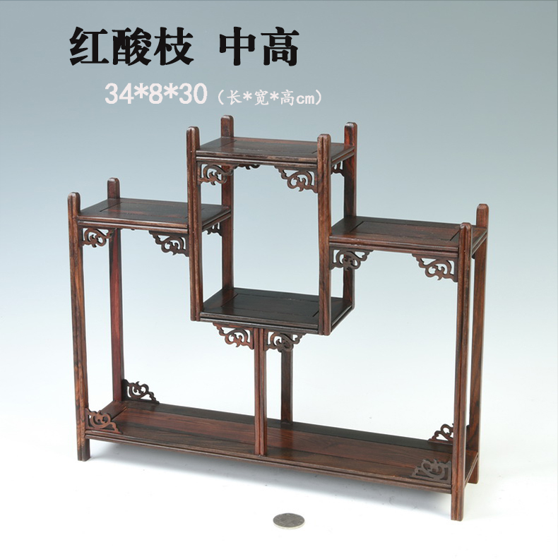 Small red acid branch m letters treasure cabinet rich ancient frame wood carving handicraft furnishing articles miniascape base ceramic tea pot - base frame