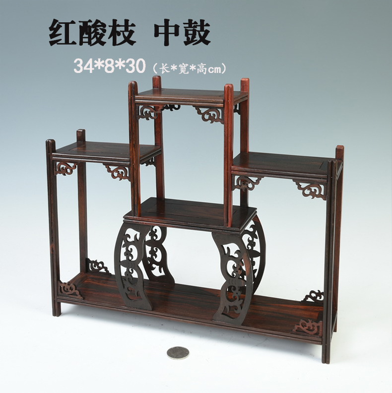 Small red acid branch m letters treasure cabinet rich ancient frame wood carving handicraft furnishing articles miniascape base ceramic tea pot - base frame