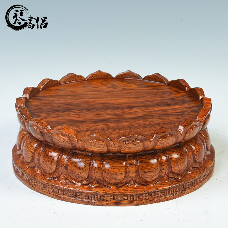 Violin lover Guanyin Lotus Lotus Base Buddha Table Round Solid wood Bodhisattva Buddha Statue Pedestal of Buddha Base Wood