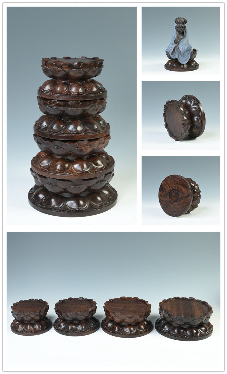 Solid wood ebony wood carving handicraft lotus Taiwan consecrate Buddha base round wooden bodhisattva guanyin lotus base