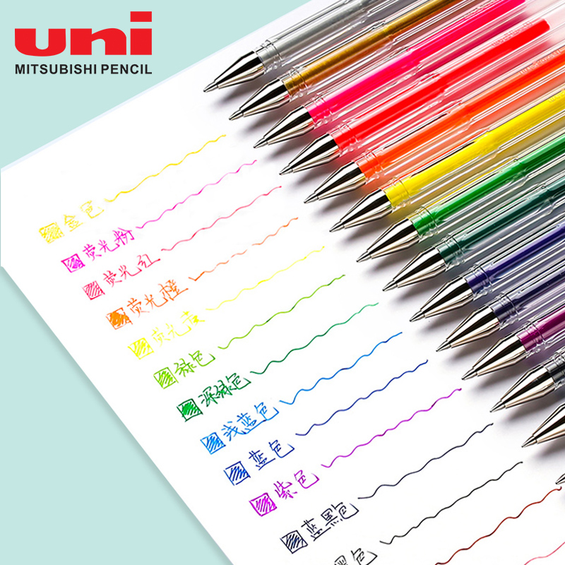 Japan uni Mitsubishi UM-100 color gel pen 0 5mm exam black pen Office students with beads signature pen Black brush pen Red and blue bullet simple stationery exam uniball