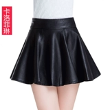 Летняя черная полиуретановая модная осенняя юбка в складку, мини-юбка, коллекция 2022, высокая талия