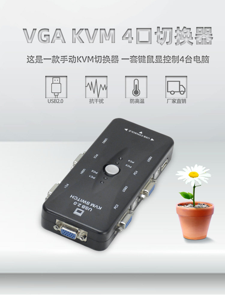 BOWU KVM切换器4进1出：解锁办公新姿势，一台显示器搞定四台电脑！-VGA切换器-淘宝百科网