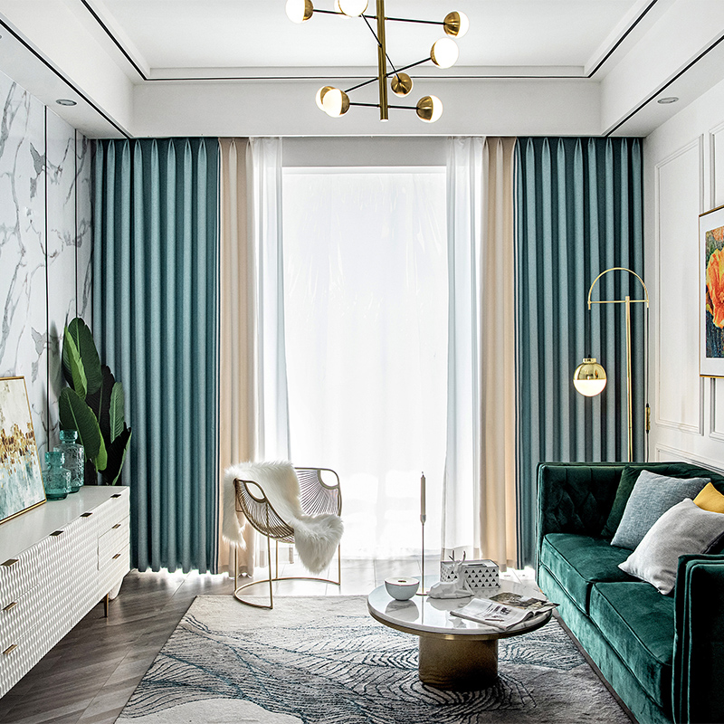 Light luxury atmosphere modern style living room bedroom study room color matching light blue blackout curtain custom 2020 new