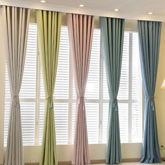 Simple modern living room solid color cotton and linen bedroom curtains finished high-grade atmospheric sunscreen and heat insulation shading and shading cloth