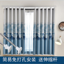 Non-perforated small window curtain finished simple rental room half curtain bedroom Easy installation telescopic rod shading bedroom