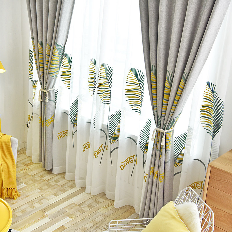 Thickened environmental protection cotton and linen embroidered curtain embroidery Nordic living room bedroom simple modern custom personalized finished gauze curtain