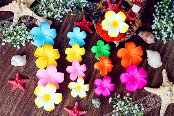 Fan Weiqi's same rose red vacation bikini beach headdress hair ornament fluorescent solid color frangipani head lace clip