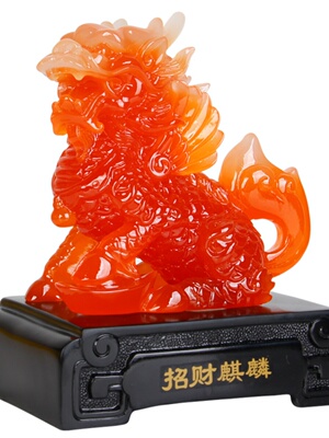 玉麒麟摆件一对招财旺财风水麒麟工艺品吉祥物客厅玄关办公室摆设
