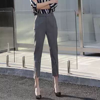 Van Doni suit pants women's autumn nine-point pipe pants temperament thousand bird grid white eight-point pants autumn gray suit pants