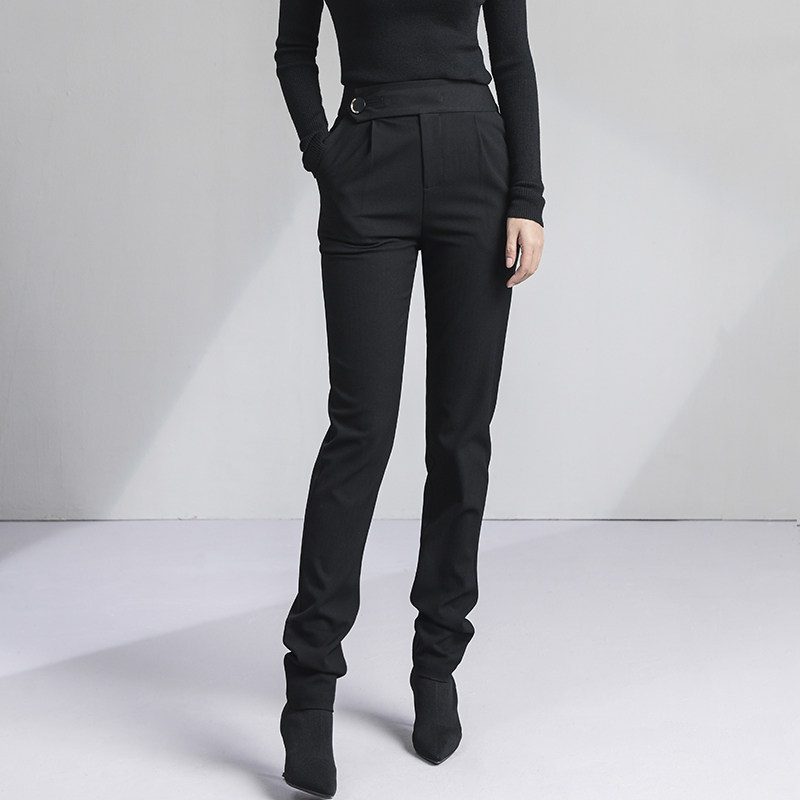 Sanskandonie 2022 Spring temperament new western dress pants women long pants black herringbone textured slim casual narrow leggings