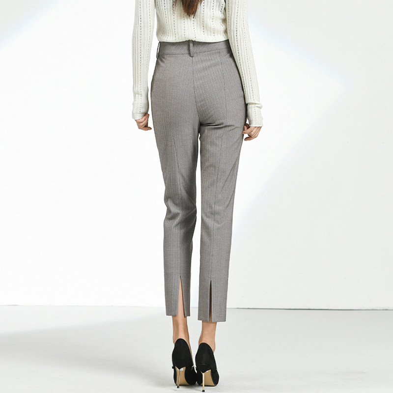 Vandoni temperament herringbone trousers women spring and autumn mid-waist cropped pants back split casual professional leggings