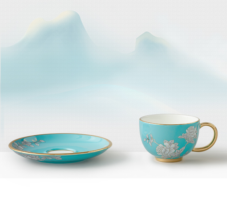 The porcelain Mrs Yongfeng source porcelain ink painting peony 2 150 ml ceramic coffee cups and saucers suit afternoon tea taking